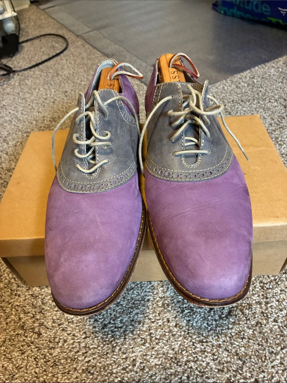 Cole Haan Purple and Gray Two-Tone Suede Derby Oxfords